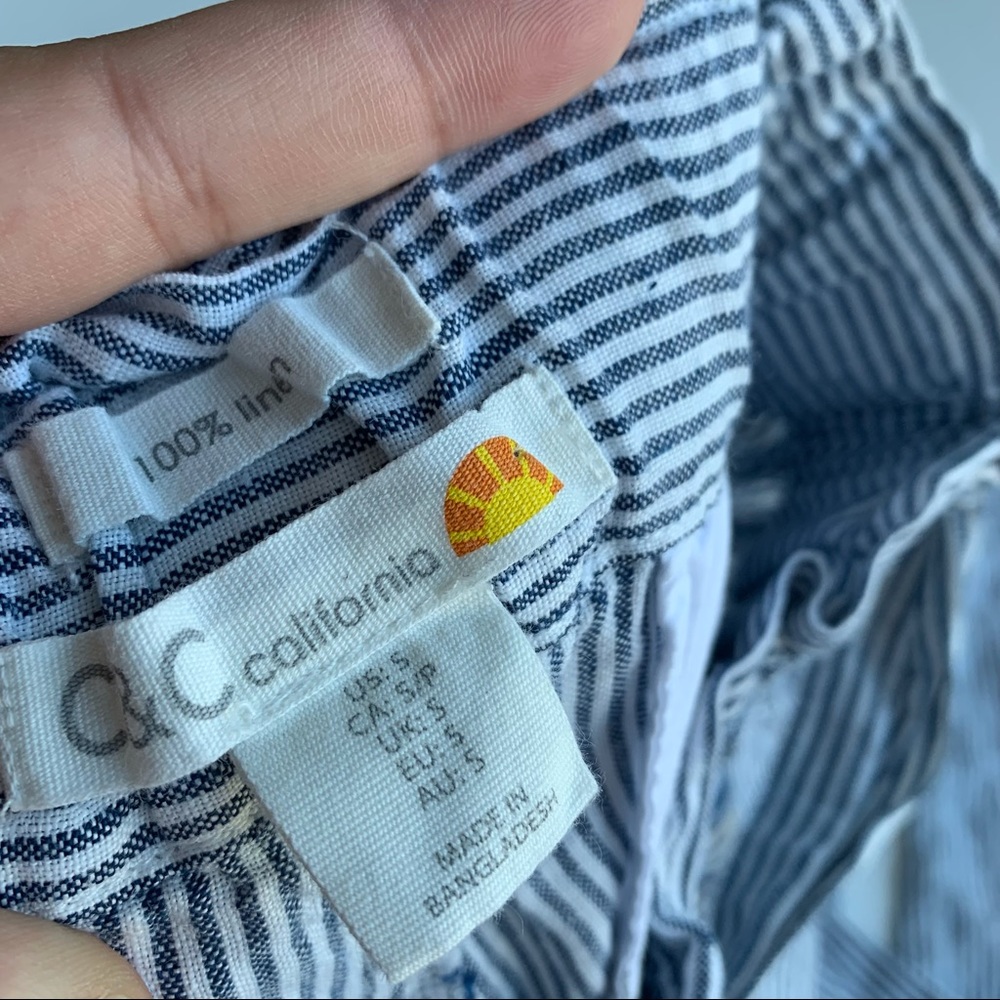C&C California 100% Linen Pants Pull On Striped Tie Waist Size Small - Picture 2 of 5